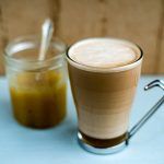 latte with homemade salted caramel sauce