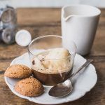 affogato dessert with ice cream and biscuits on the side