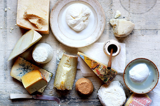 Italian cheeses - loads of cheese varities on a wooden board