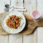 family meals - rice and chilli with a cup of water