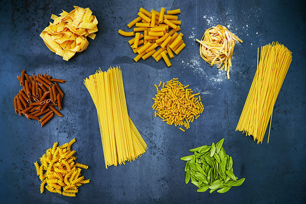 an array of different pasta shapes and colours