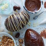Homemade chocolate Easter egg with decorations
