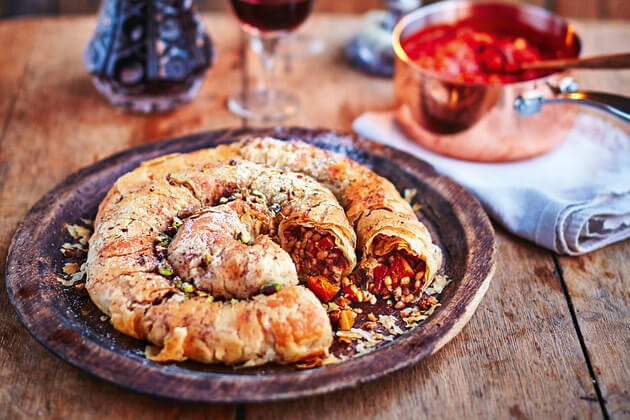 Christmas Eve dinner ideas pastry recipe in spiral with grains and pulses inside