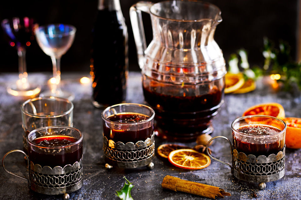Glasses of Mulled wine on on a table - the perfect winter drink