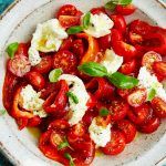 Easy picnic recipes - caprese salad with grilled peppers in a bowl