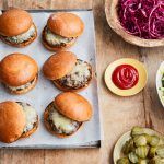 One of our World Cup recipes: mini burgers with coleslaw, gherkins, ketchup and salad