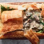 Mushroom recipe: Puff pastry pie filled with mushroom and chicken with greens and a pastry lid