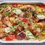 Chicken with peppers, onions, rice and herbs