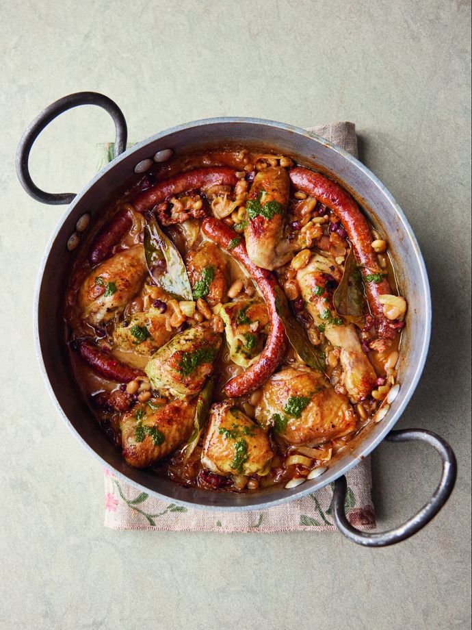 Chicken ans Merguez sausage stew recipe from Jamie Cooks The Mediterranean