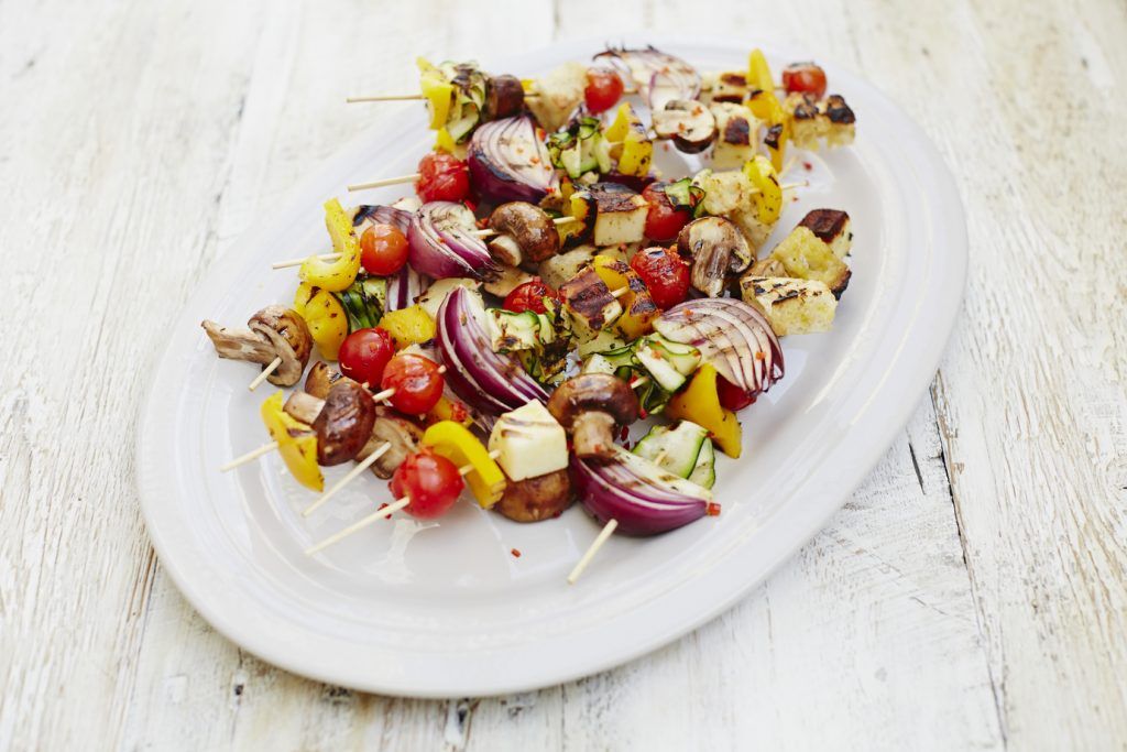 Budget-friendly barbecue recipes - Chargrilled vegetable kebabs on a plate