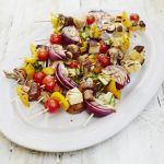 Budget-friendly barbecue recipes - Chargrilled vegetable kebabs on a plate