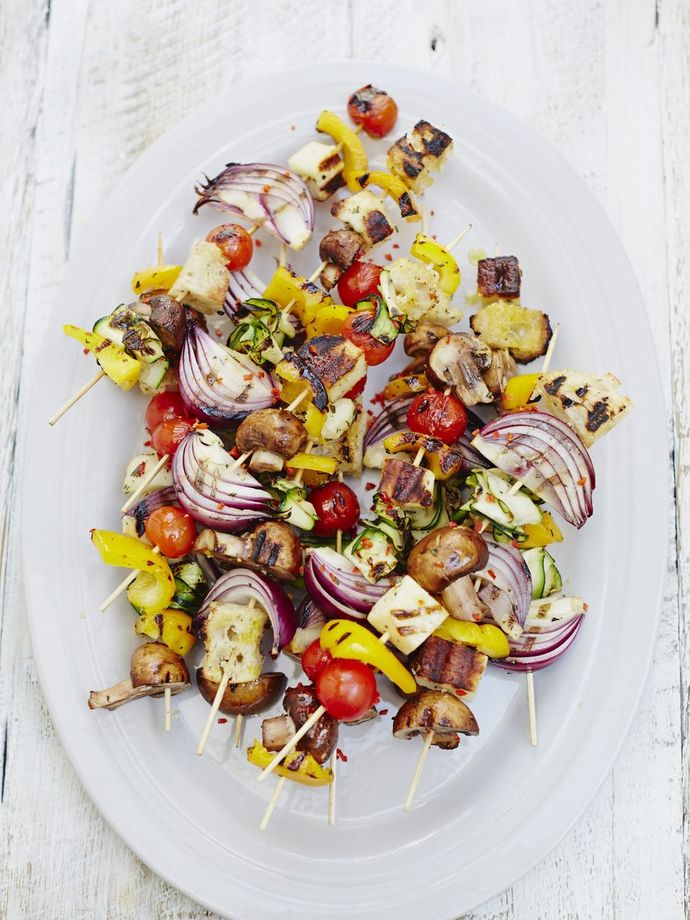 Chargrilled veg kebabs made on the grill or in the air fryer