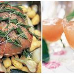 st David's Day meat recipe on top of potatoes with rosemary attached and cocktail drink
