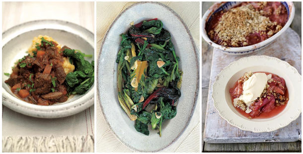 St Patrick's Day meal idea, beef, spinach and rhubarb crumble