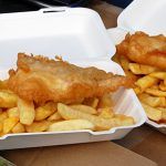 fish and chips in polystyrene boxes