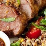 roasted beef with couscous and herbs with tomato