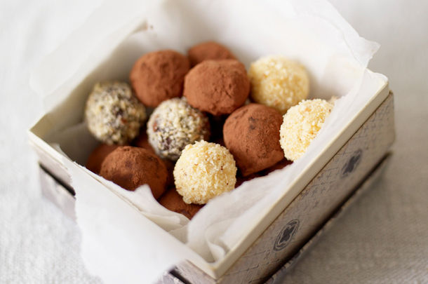 chocolate truffles in a box