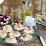 sweet and savoury blini party foods on trays