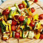 vegetable kebabs grilled with tomato, courgette and pepper