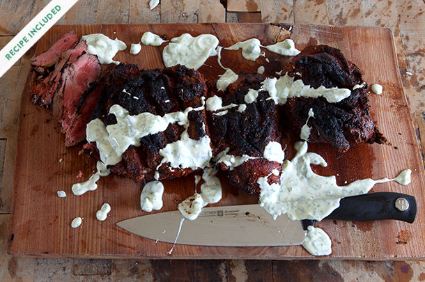 BBQ beef with sour cream splattered on top
