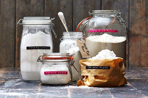 jars filled with gluten-free flour alternatives