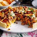 vegetable quiche recipe with mushrooms and vegetables on top