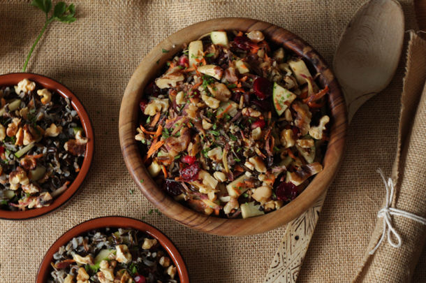 wild rice salad with vegetables in a bowl