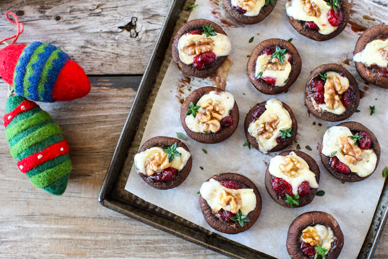 cranberry stuffed mushrooms with nut and cheese