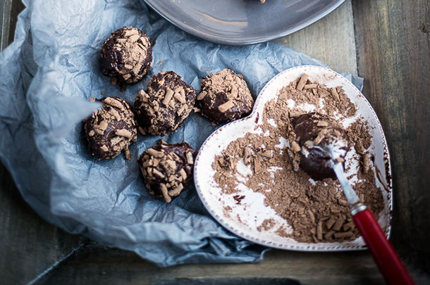 chocolate truffles with grated chocolate on top