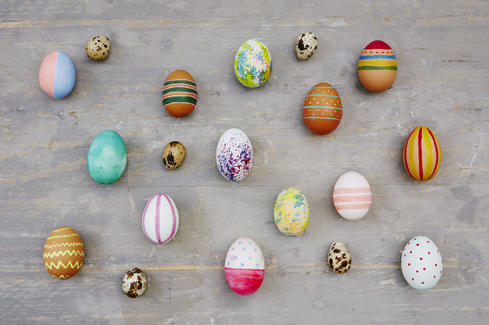 an array of eggs all painted differently
