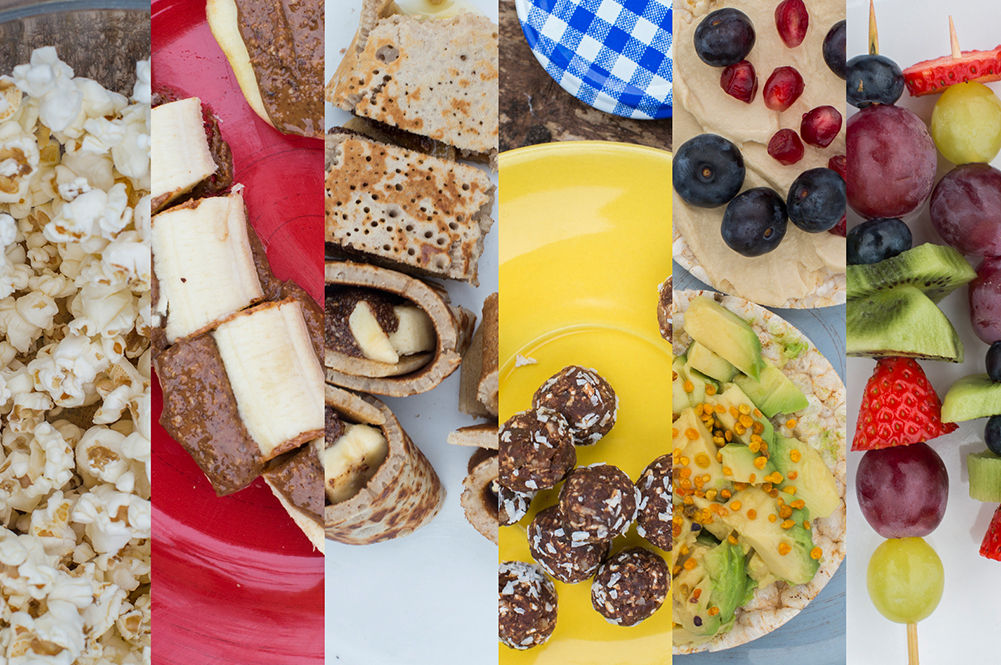 healthy snacks - a selection of images showing fruit snacks and healthy bakes