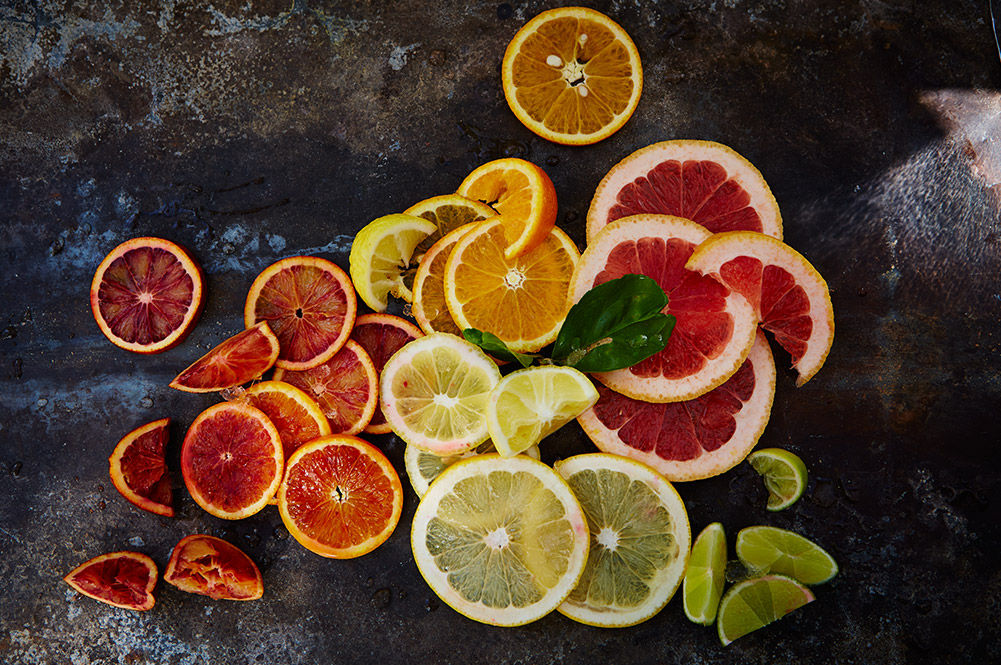 slices of citrus fruits scattered