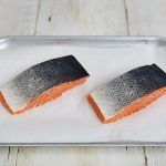 healthy fish - 2 pieces of raw salmon on a tray