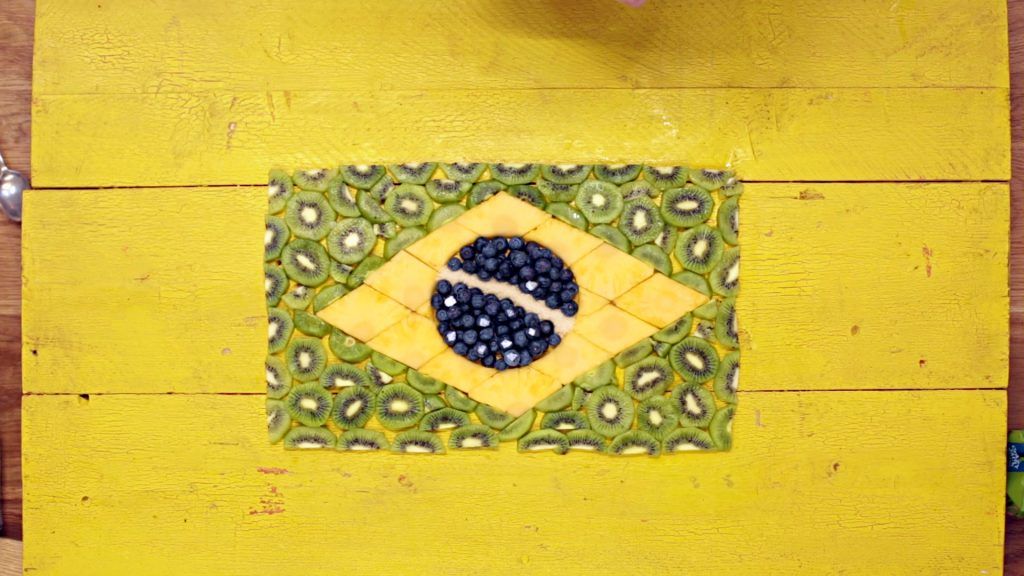 brazilian flag made out of cut fruit