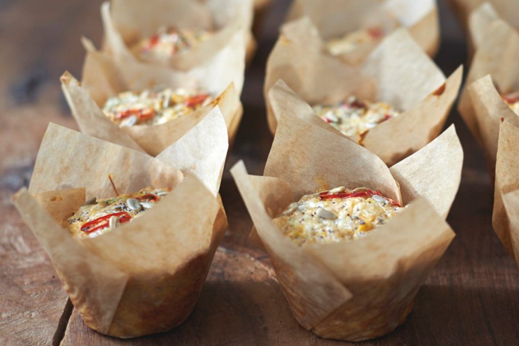 healthy savoury muffins with seeds and chilli in