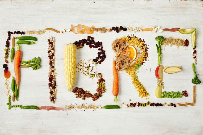 fibre feature image with all food containing fibre forming the word 'fibre'