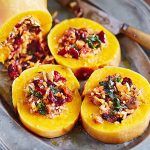 stuffed baked squash with grains and veg