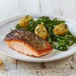 grilled salmon with asparagus, new potatoes and lemon