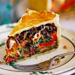 picnic pie with mixed roasted veg inside pastry