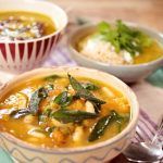 vegetarian winter soup with herbs on top