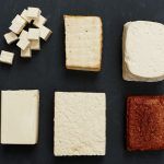 different types of tofu in a row