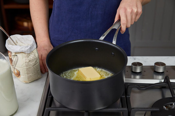 Cheese sauce step 1: melt butter in a pan