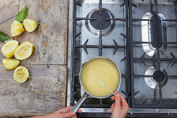 Image of lemon curd in a pan on the hob