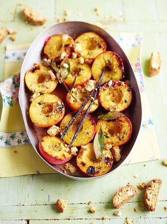 Grilled peaches with brandy & bay
