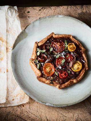 Tomato and anchovy spelt galettes