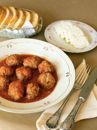 Yiayia Poly's giouvarlakia (meatballs in tomato sauce) from Athens