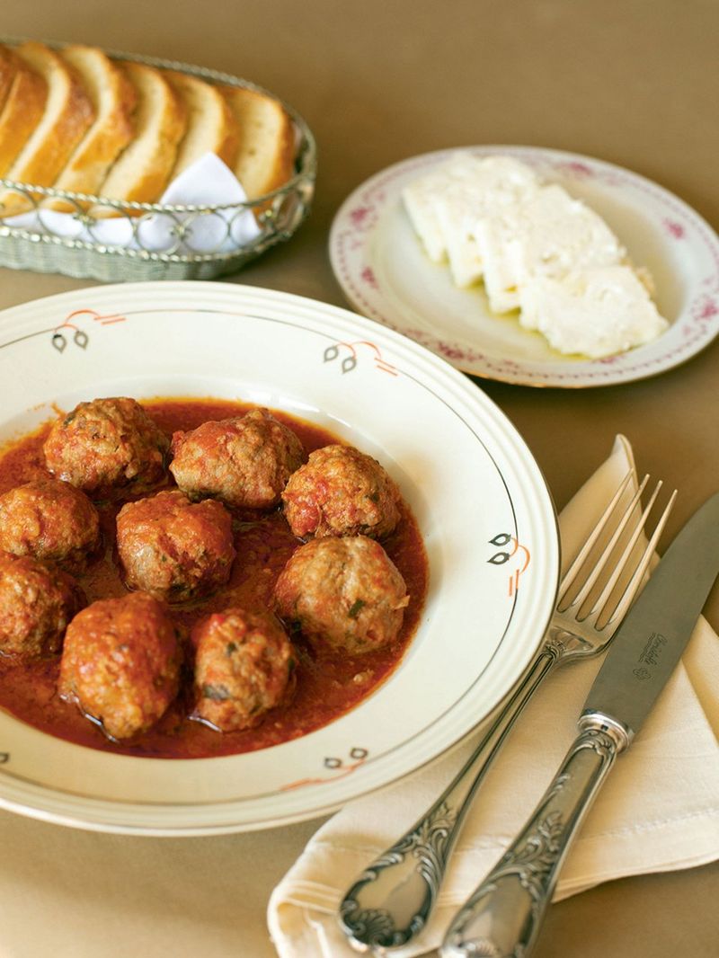 Yiayia Poly's giouvarlakia (meatballs in tomato sauce) from Athens