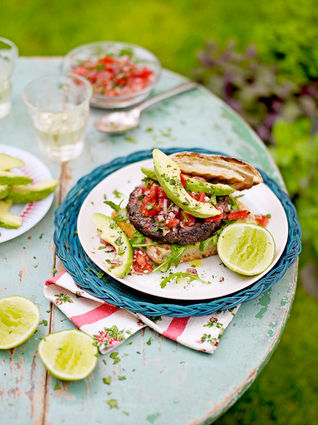 Mexican black bean burgers with lime &amp; coriander