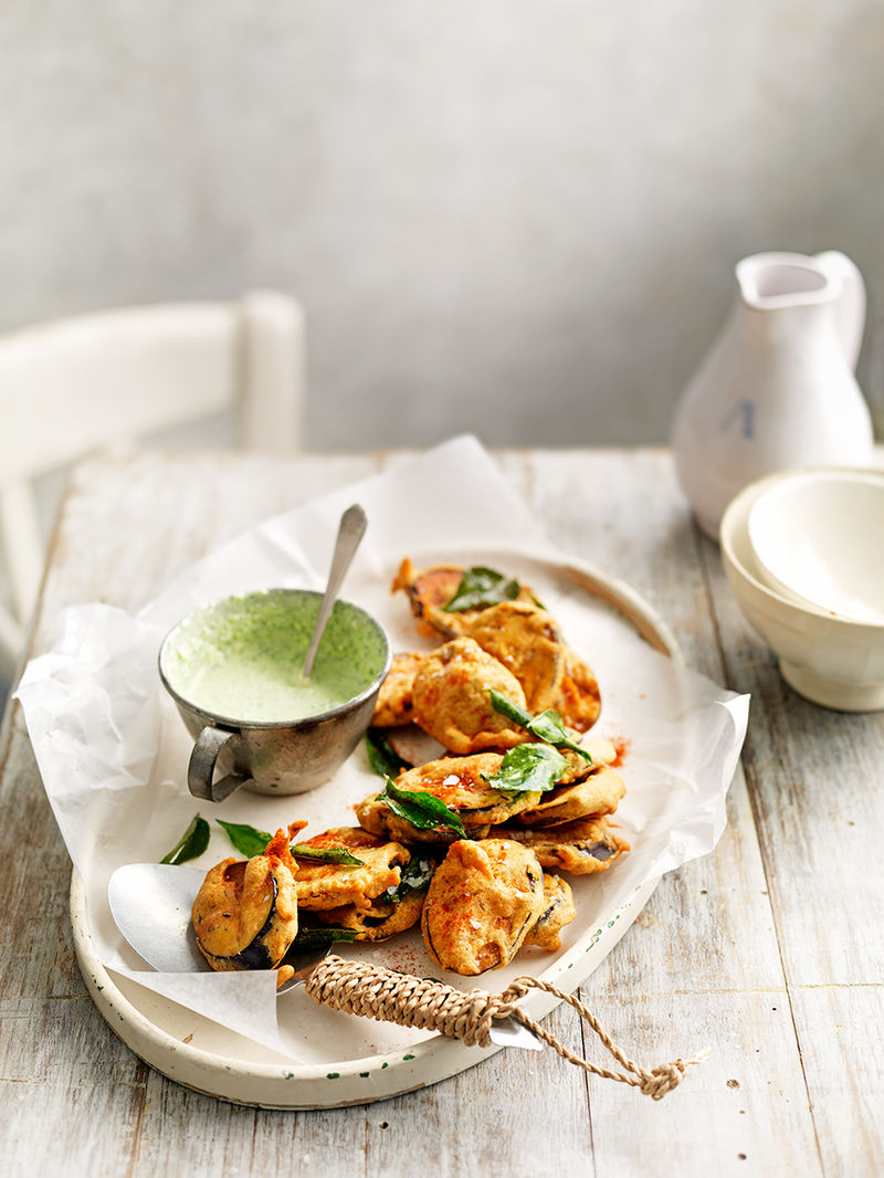 Aubergine Fritters With Coriander Chutney | Vegetable Recipes | Jamie ...