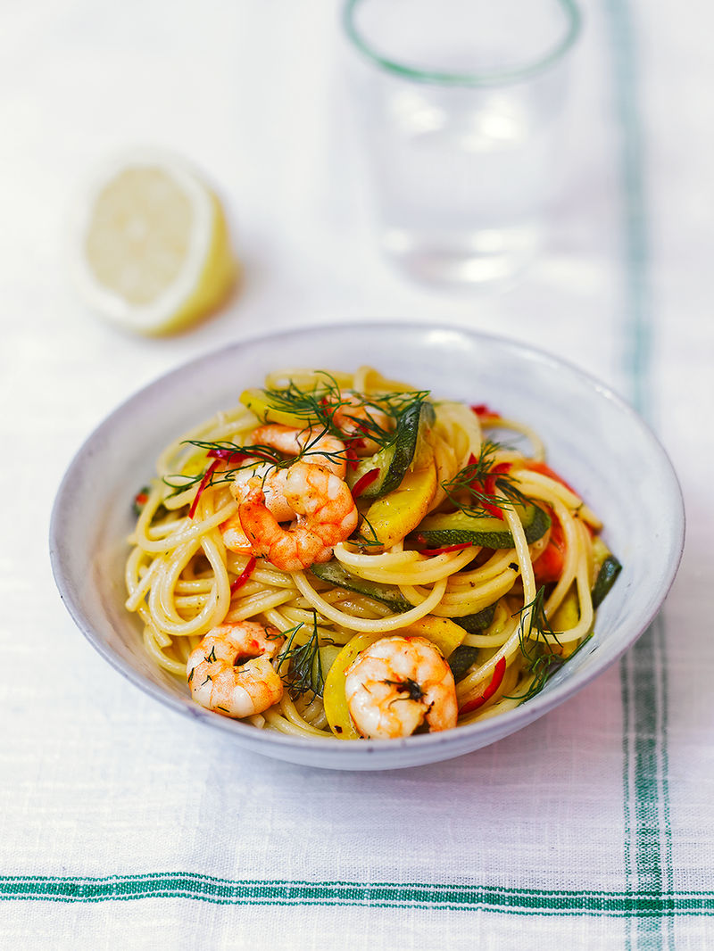 Prawn and courgette spaghetti | Pasta recipes | Jamie magazine